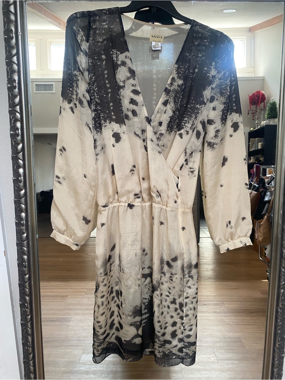 PER TE BY KRIZIA Black and Cream Abstract Dress 100% silk